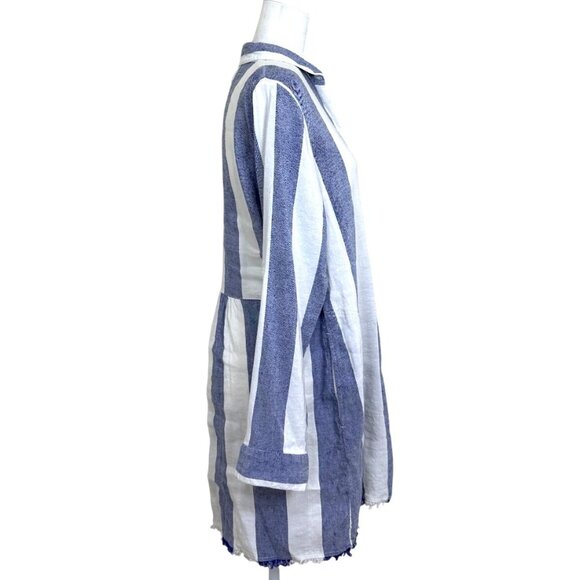 Tommy Bahama Rugby Beach Stripe Cover-Up Tunic Shirt Dress Linen Blue Size M - Picture 3 of 8